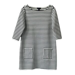 Tommy Hilfiger Navy Blue & White Striped Aline 3/4 Sleeve Nautical Dress Size L